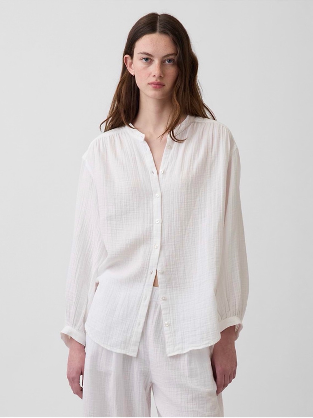 Gap Cotton Gauze Oversized Collarless Shirt